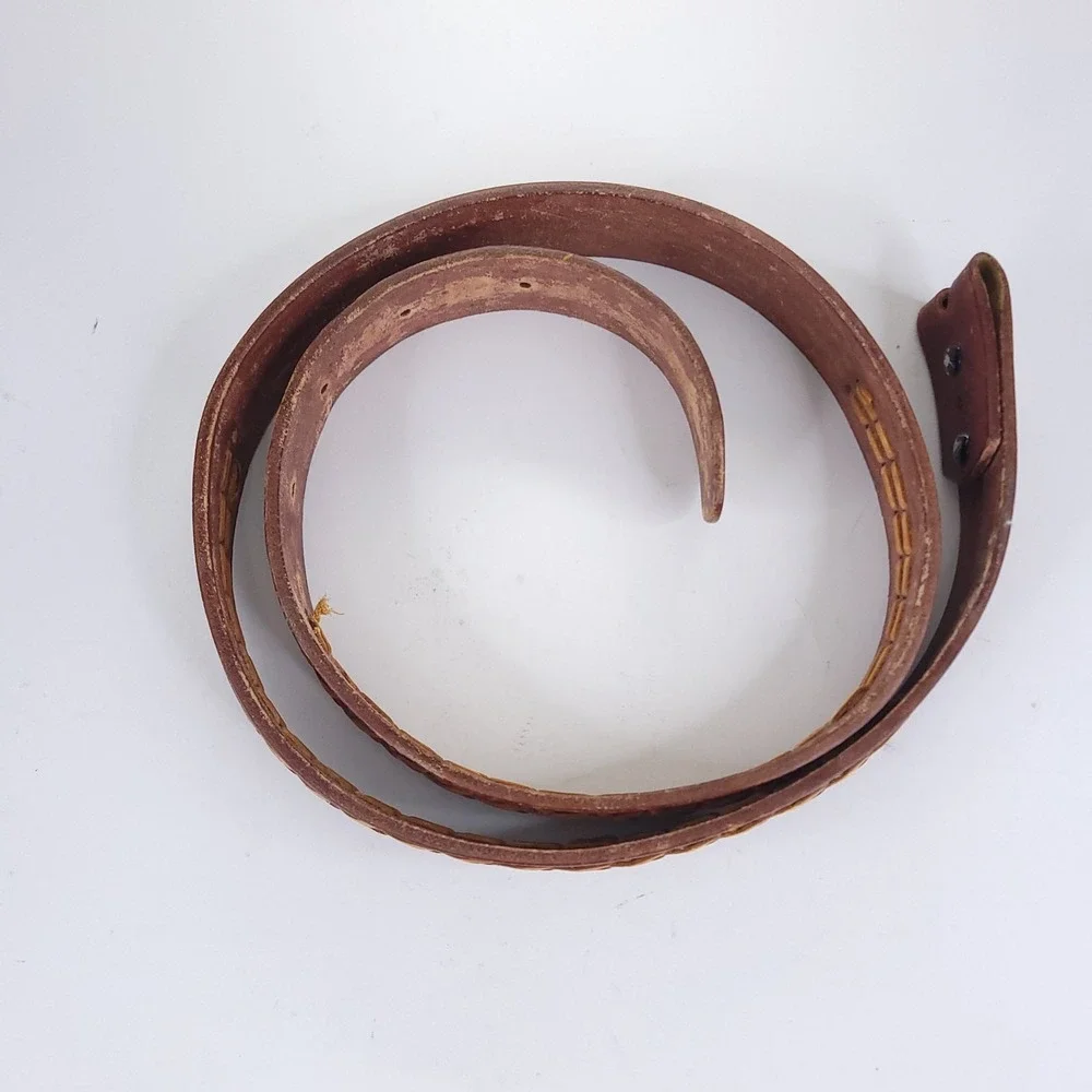 Vintage Genuine Leather Hand Tooled Braided Western Belt Size 42 inches
